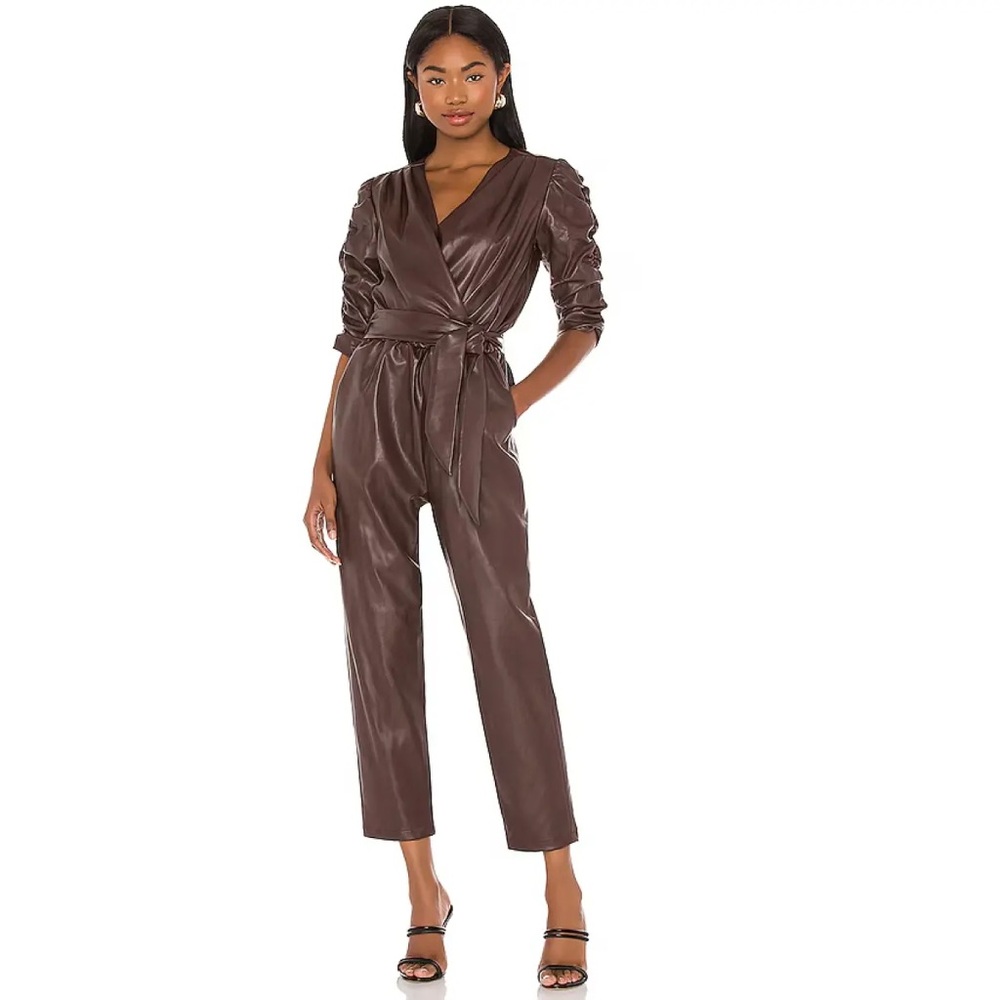 Amanda Uprichard Annika Leather Jumpsuit Chocolate Brown